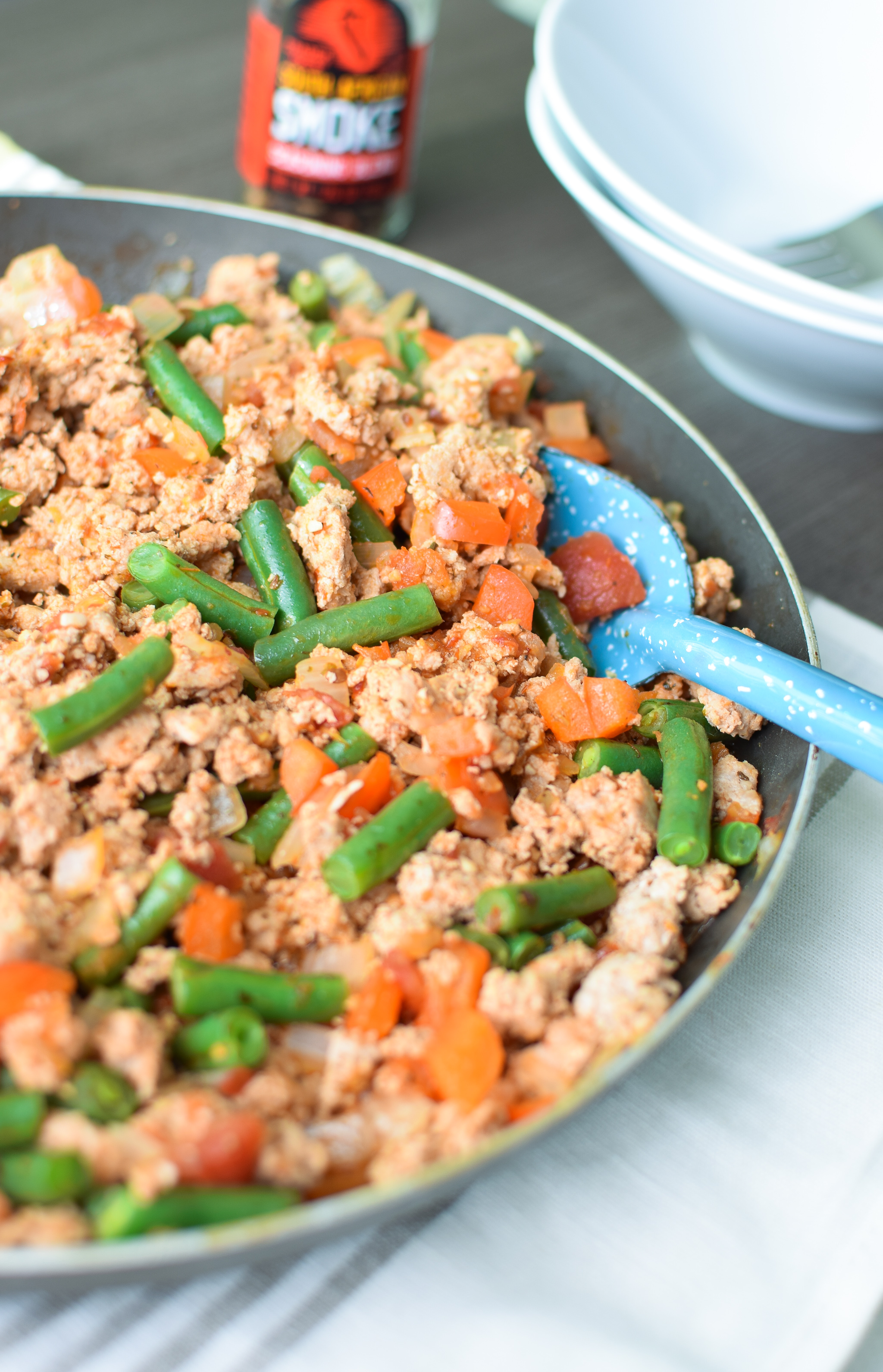 Smokey Green Bean Turkey Skillet recipe - Great for meal prep, dinner, lunch - serve over rice or quinoa! - Projectmealplan.com