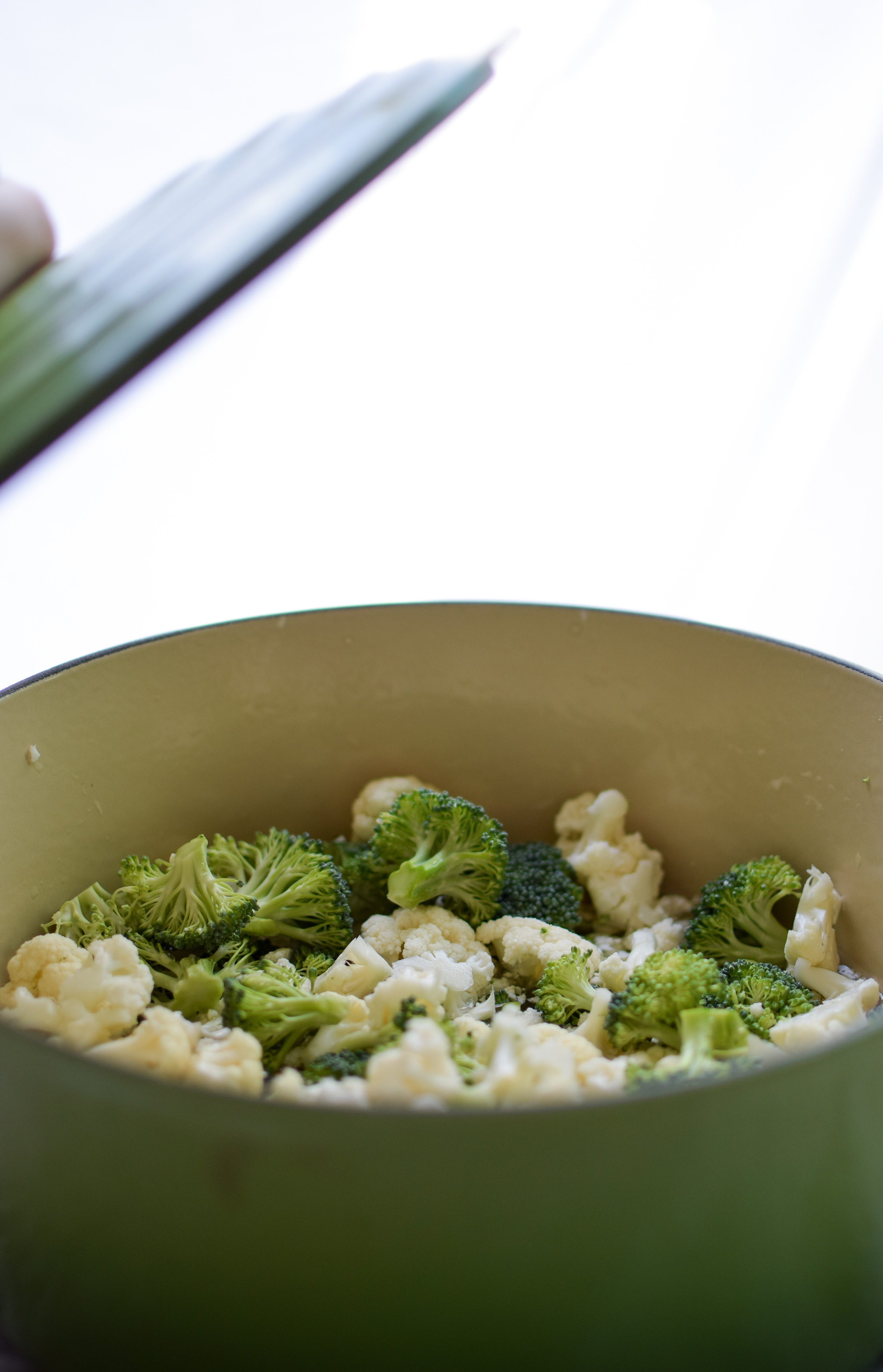 Broccoli and cauliflower ready for the Veggie Loaded Rotisserie Chicken Casserole.