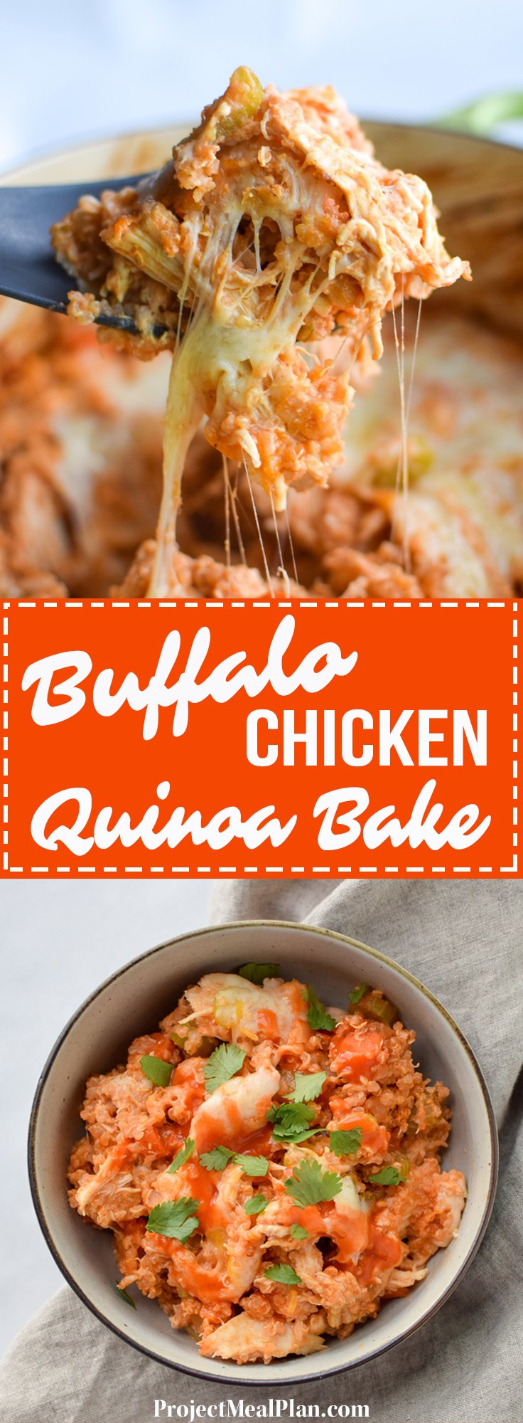 Buffalo Chicken Quinoa Bake recipe - All the best flavors of buffalo chicken, baked to perfection with veggies and quinoa! - ProjectMealPlan.com