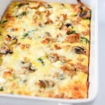 Spinach Feta Chicken Sausage Breakfast Casserole with Sweet Potato Crust - A tasty breakfast favorite for a crowd (or meal prepped!) with an easy sweet potato crust! - ProjectMealPlan.com