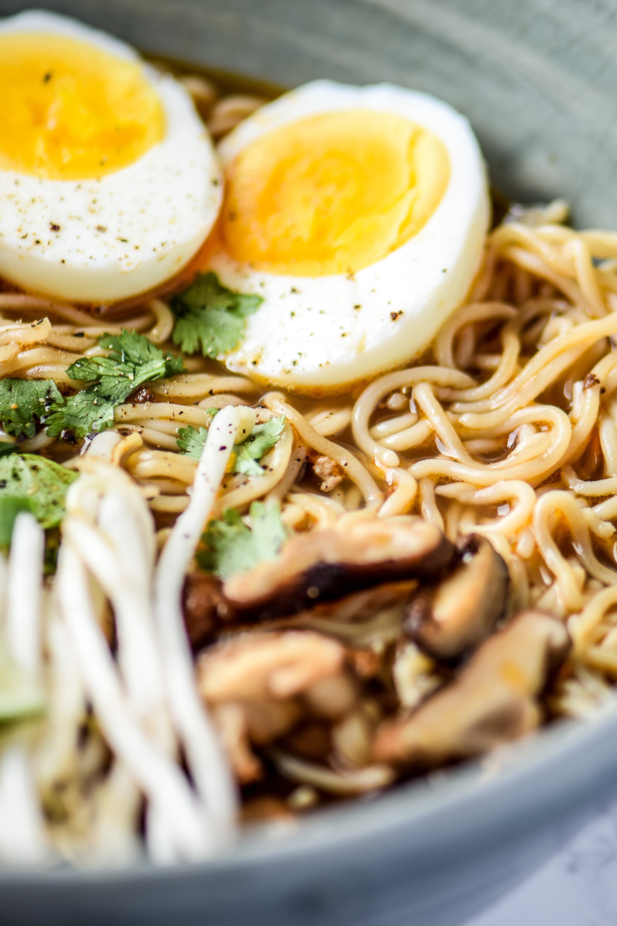 Simple Shiitake Mushroom Chicken Ramen recipe - I use chicken bone broth and brown rice ramen for this easy homemade noodle soup! - ProjectMealPlan.com