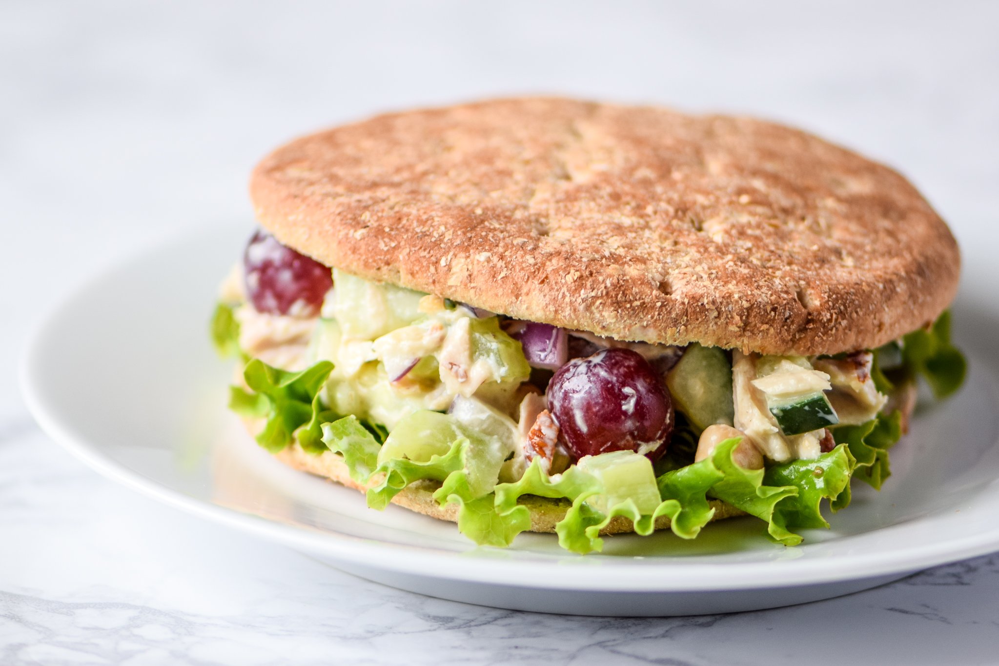 Veggie-Packed Greek Yogurt Tuna Salad (No-Mayo!) recipe - Full of tuna, chickpeas, and greek yogurt for a high protein make-ahead lunch! - ProjectMealPlan.com