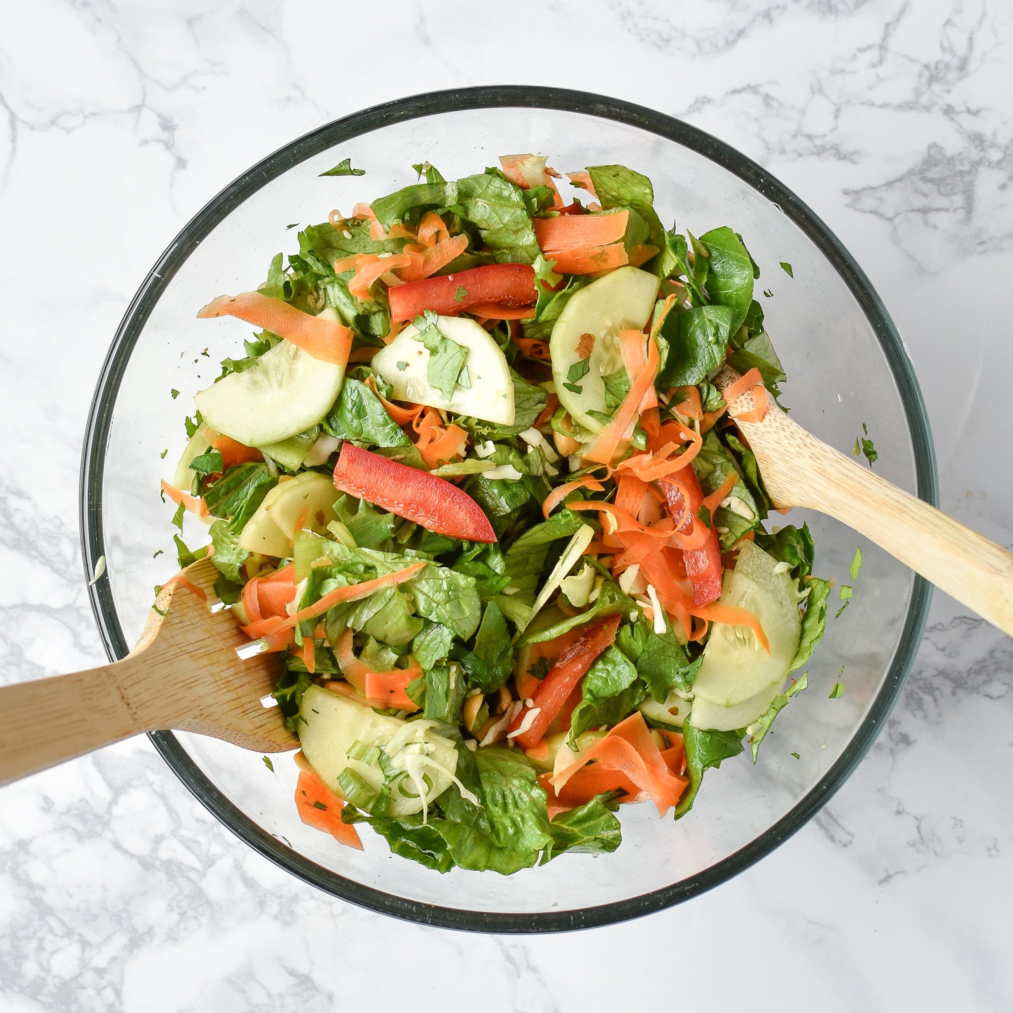 Meal Prep Chopped Thai Chicken Salad with Easy Peanut Dressing - Simple Thai-inspired chopped salad with a creamy peanut dressing recipe - Perfect for meal prep! - ProjectMealPlan.com