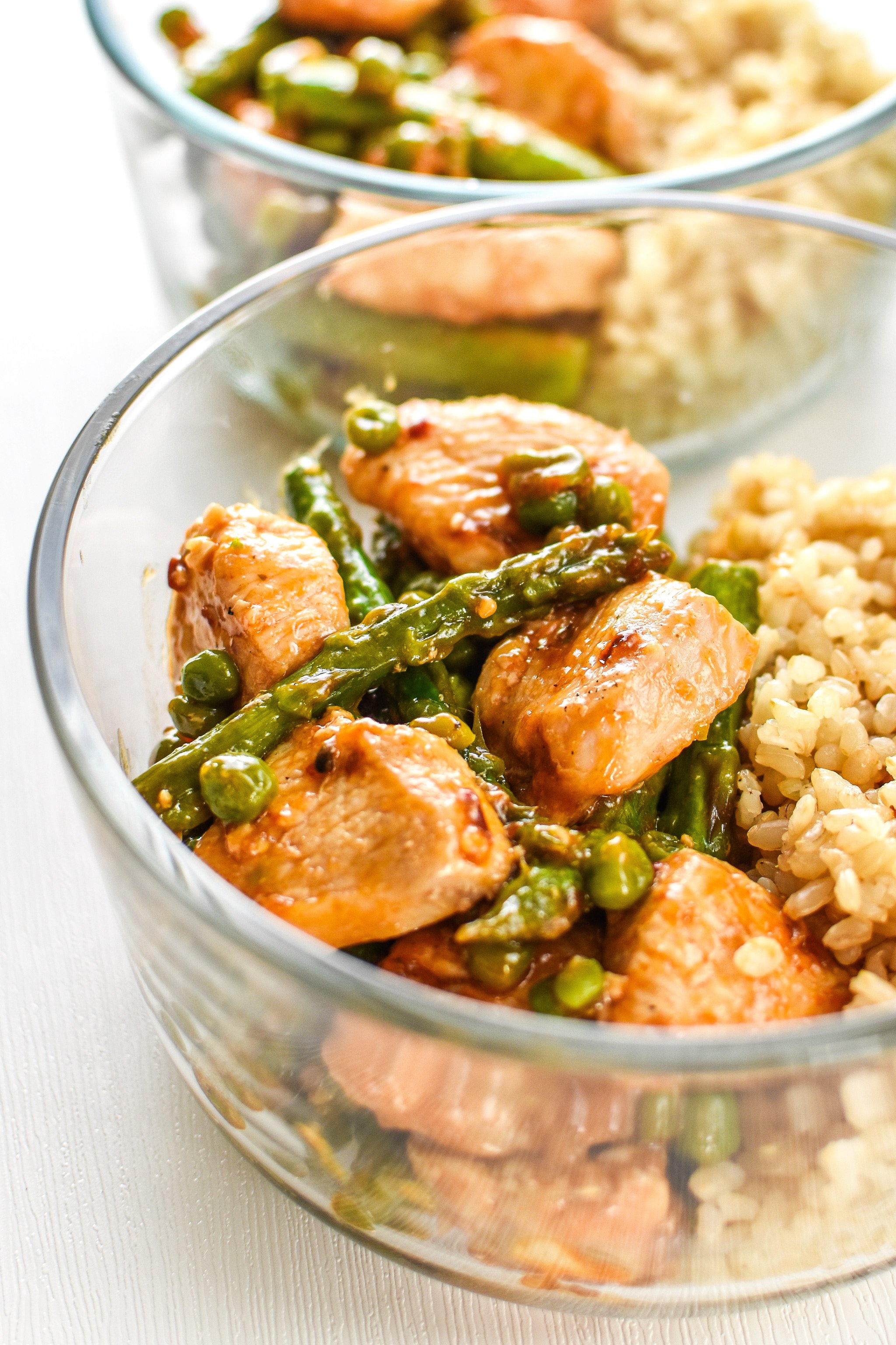 Meal Prep Spicy Chicken And Asparagus Rice Bowls