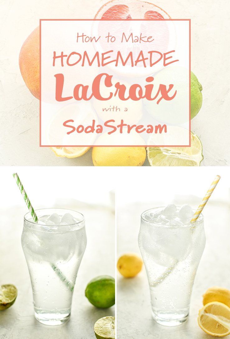 Pinterest pin containing two images already shared above with title, How to Make Homemade La Croix with a SodaStream