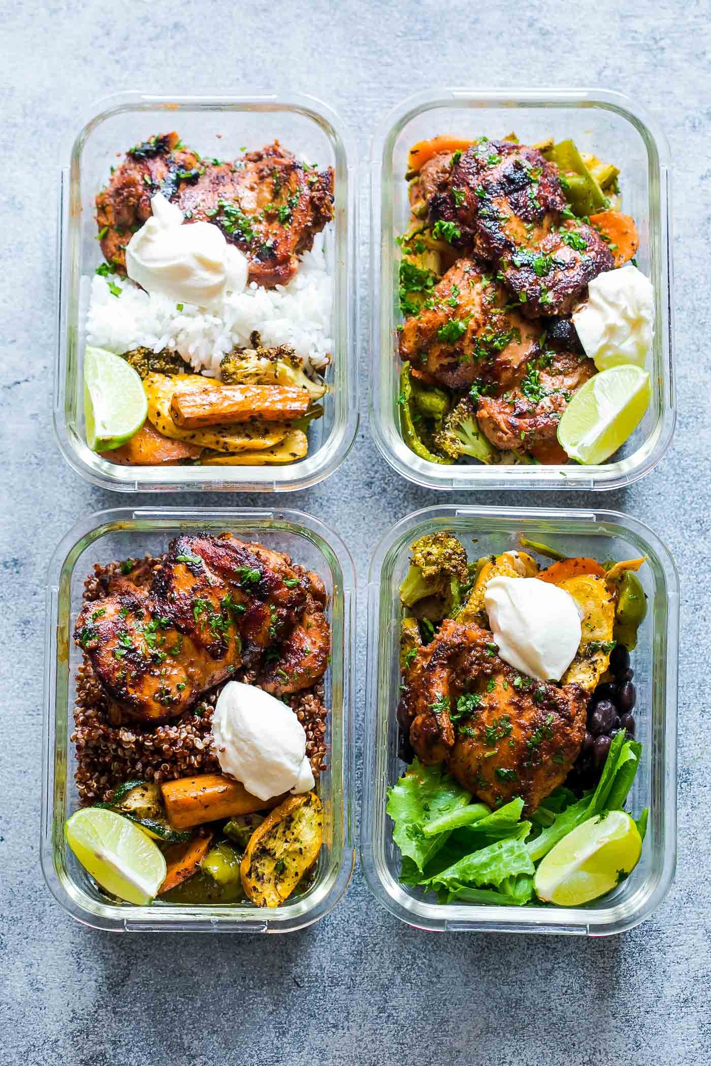 Chipotle Chicken meal prep lunch bowls 