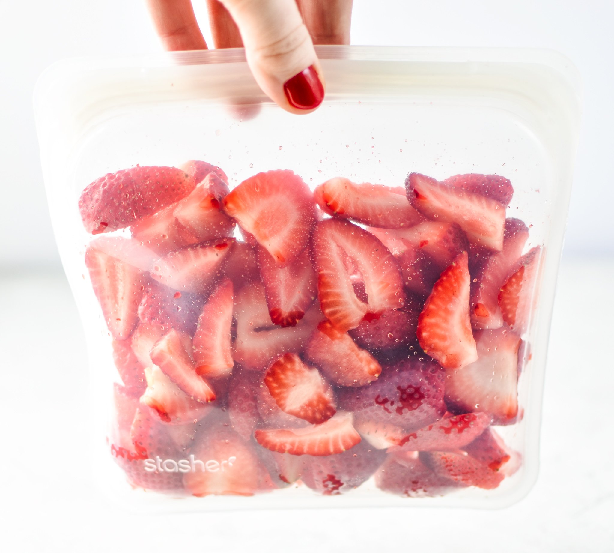 Cut up strawberries in a Stasher Silicone Reusable Bag instead of using a Ziploc.