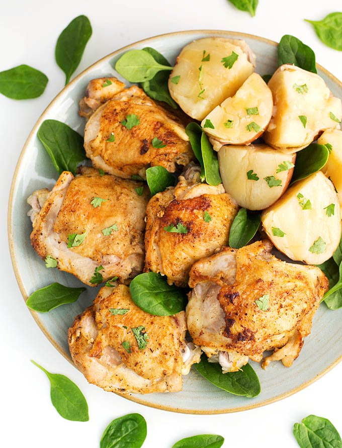 Instant pot chicken thighs and potatoes from simply happy foodie