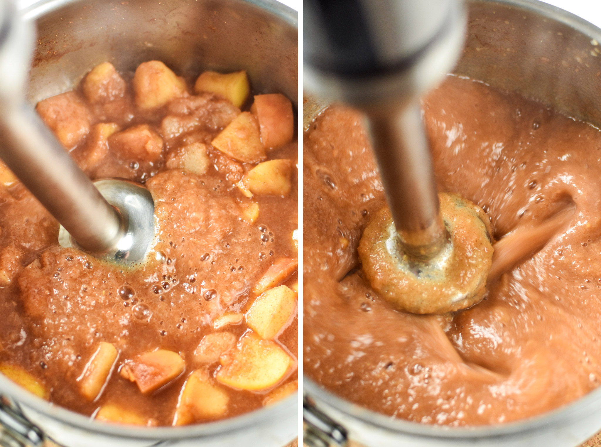 Blending the applesauce for the ginger pear cinnamon applesauce