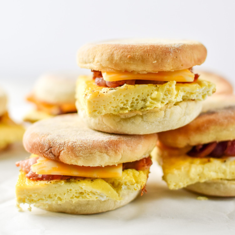 bacon egg breakfast sandwiches stacked