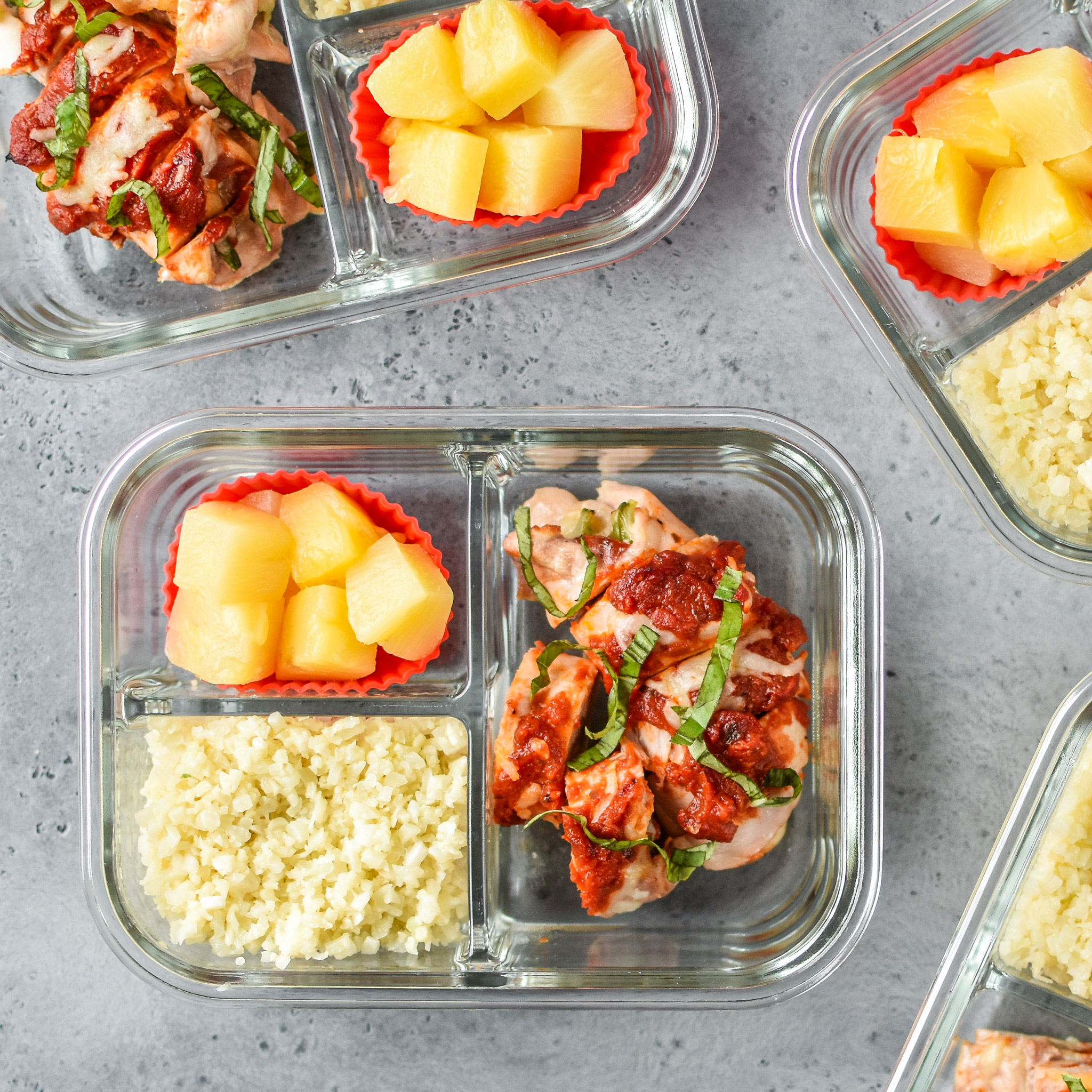 One of the creative meal prep lunch recipes - Pizza Roll Ups Meal Prep in glass meal prep containers