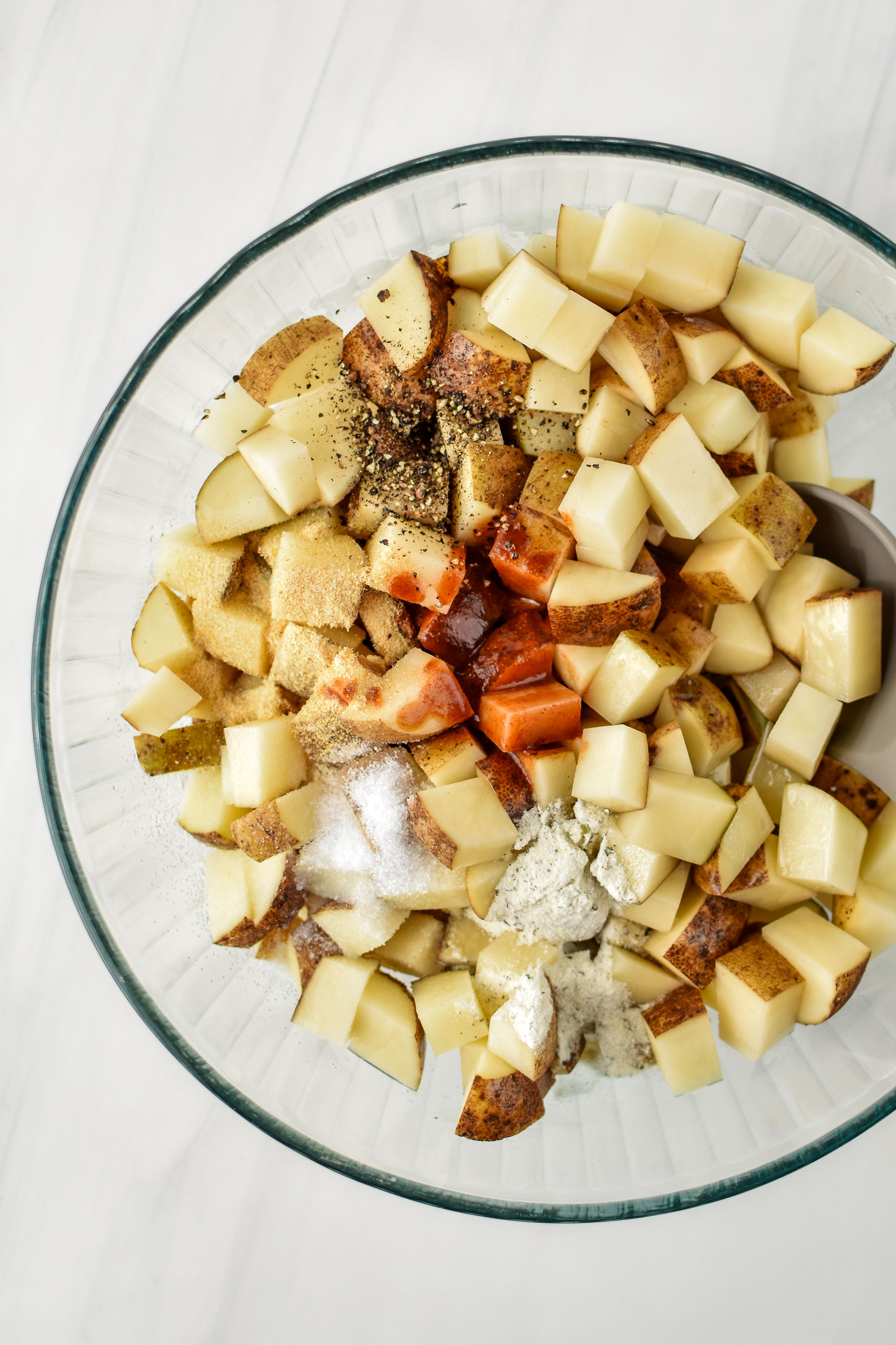potatoes cut for the chicken bacon ranch potato bake