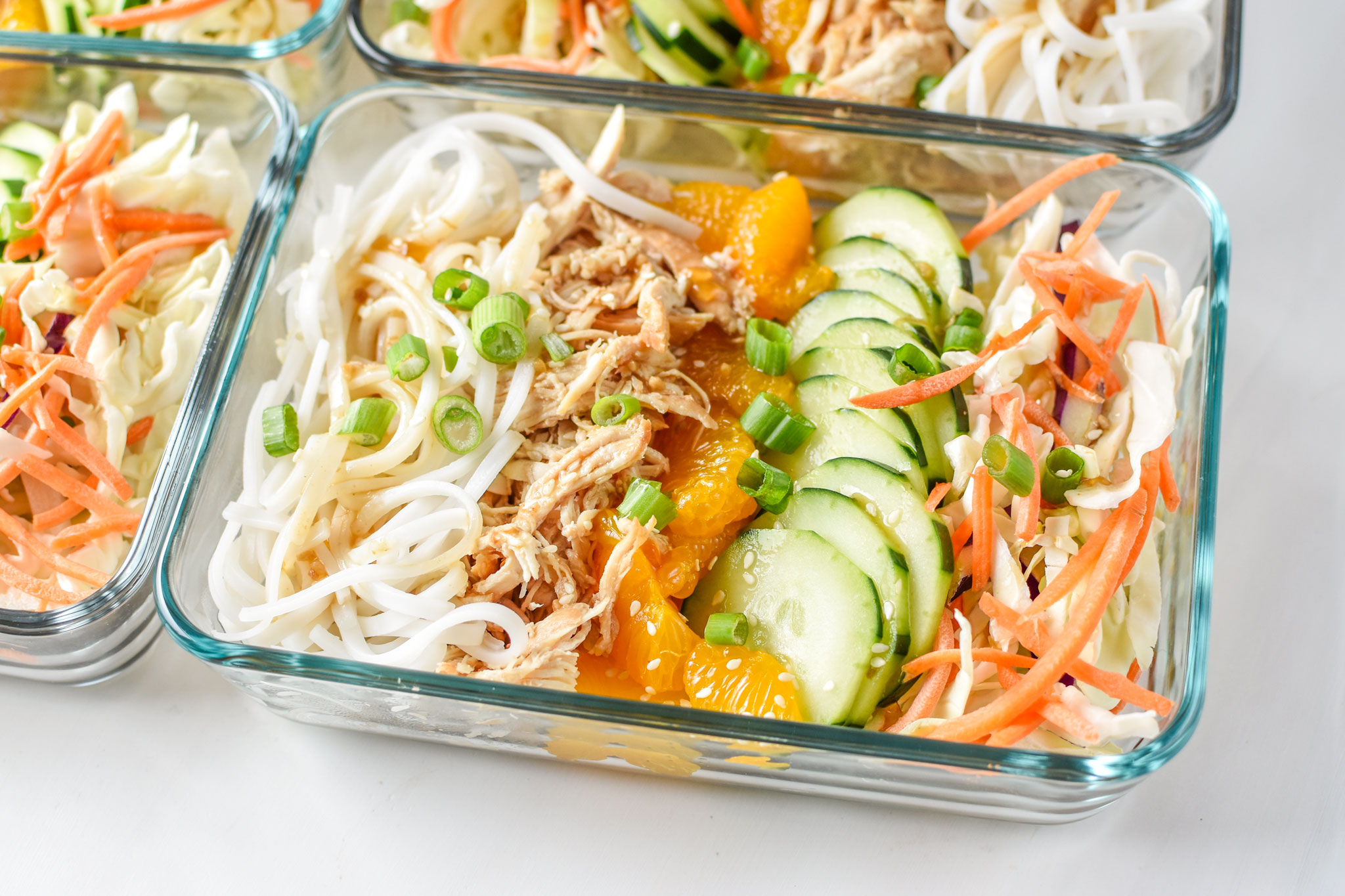 Sesame Chicken Cold Rice Noodle Salad Lunches perfect for meal prep