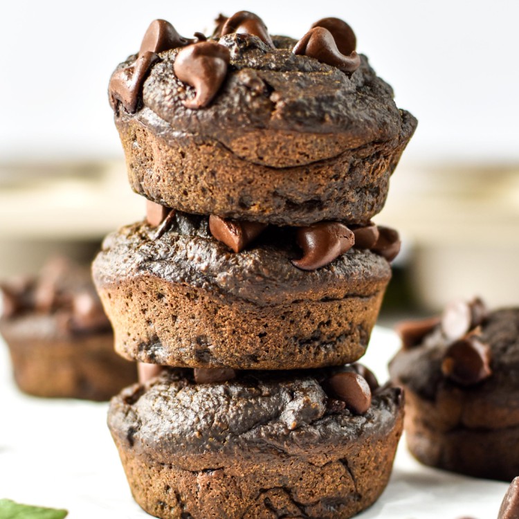 chocolate spinach blender muffins stacked