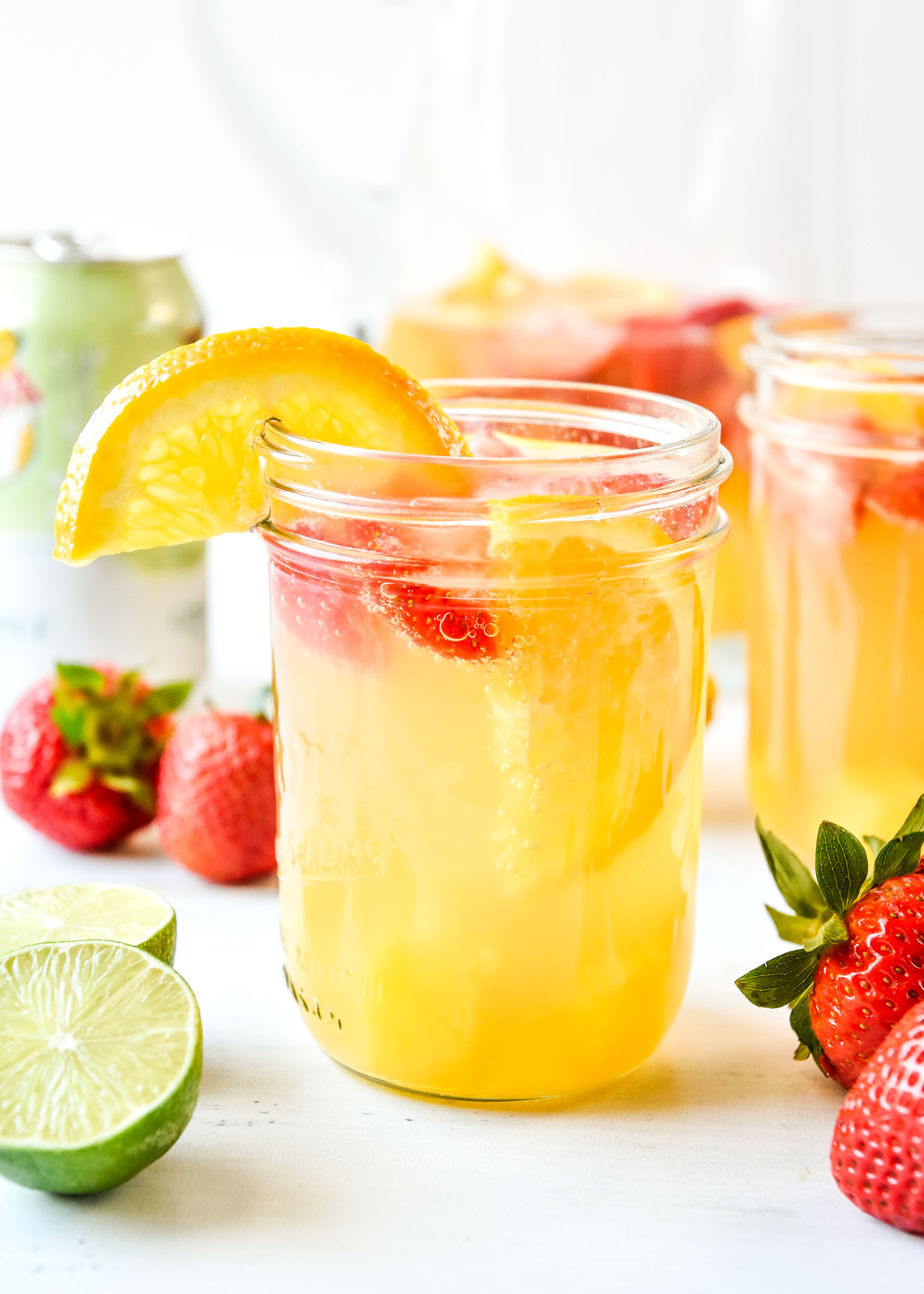 Mason jars with summer white wine sangria