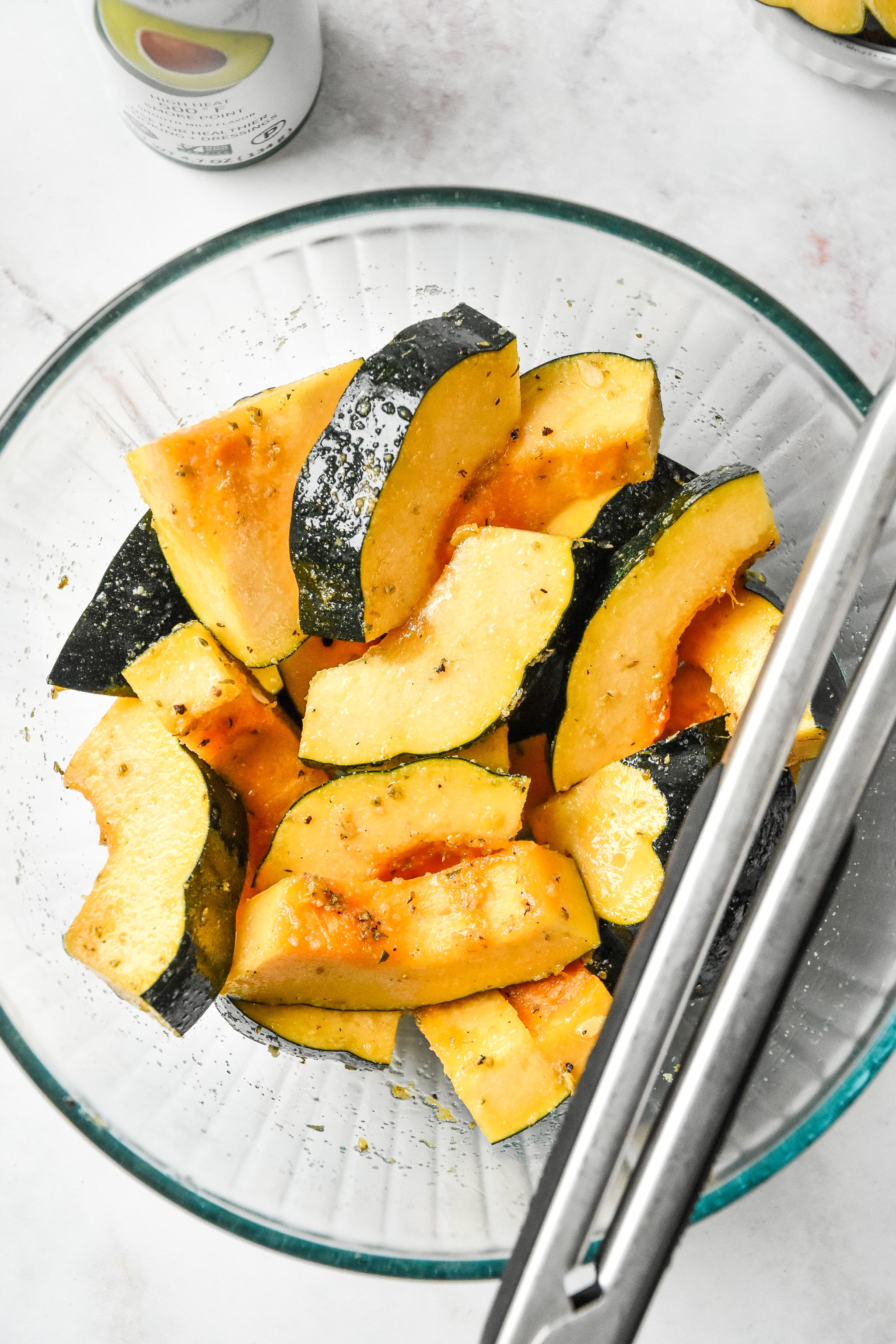 acorn squash quarter moons with oil and seasonings