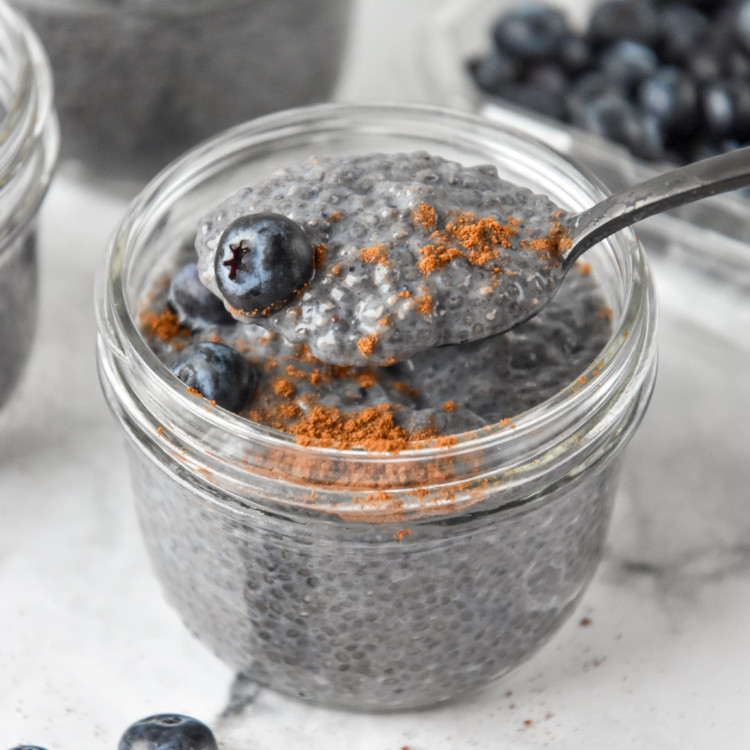 a spoonful of blueberry spice chia pudding