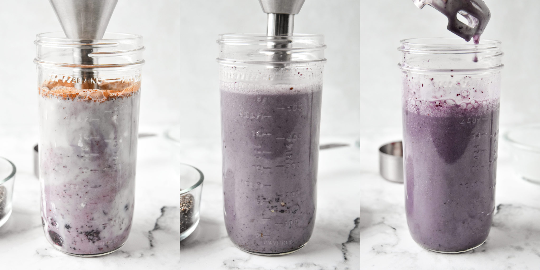 blending up the blueberries and milk for the chia pudding