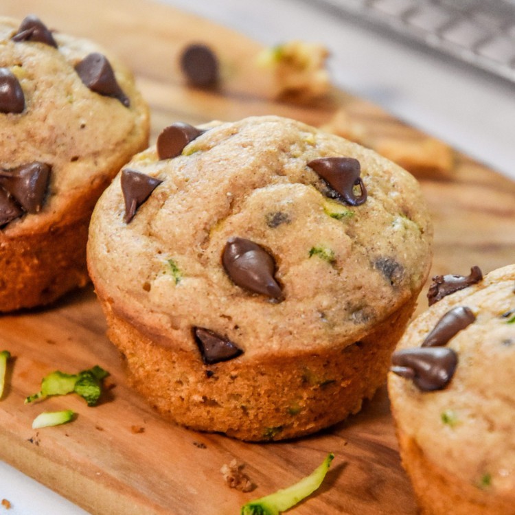 golden brown pancake mix zucchini muffins with chocolate chips