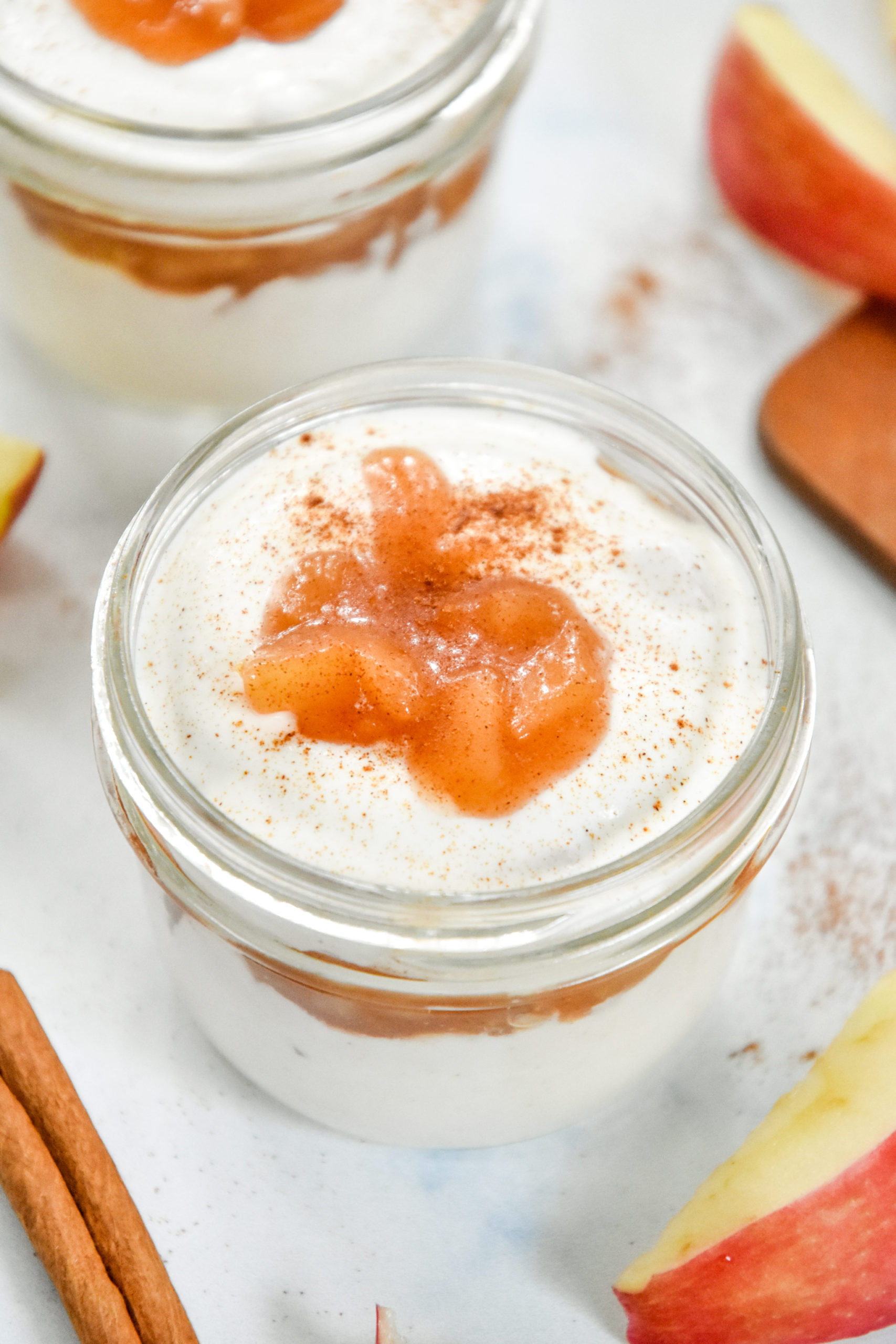 cinnamon apple whipped yogurt cups in mason jars