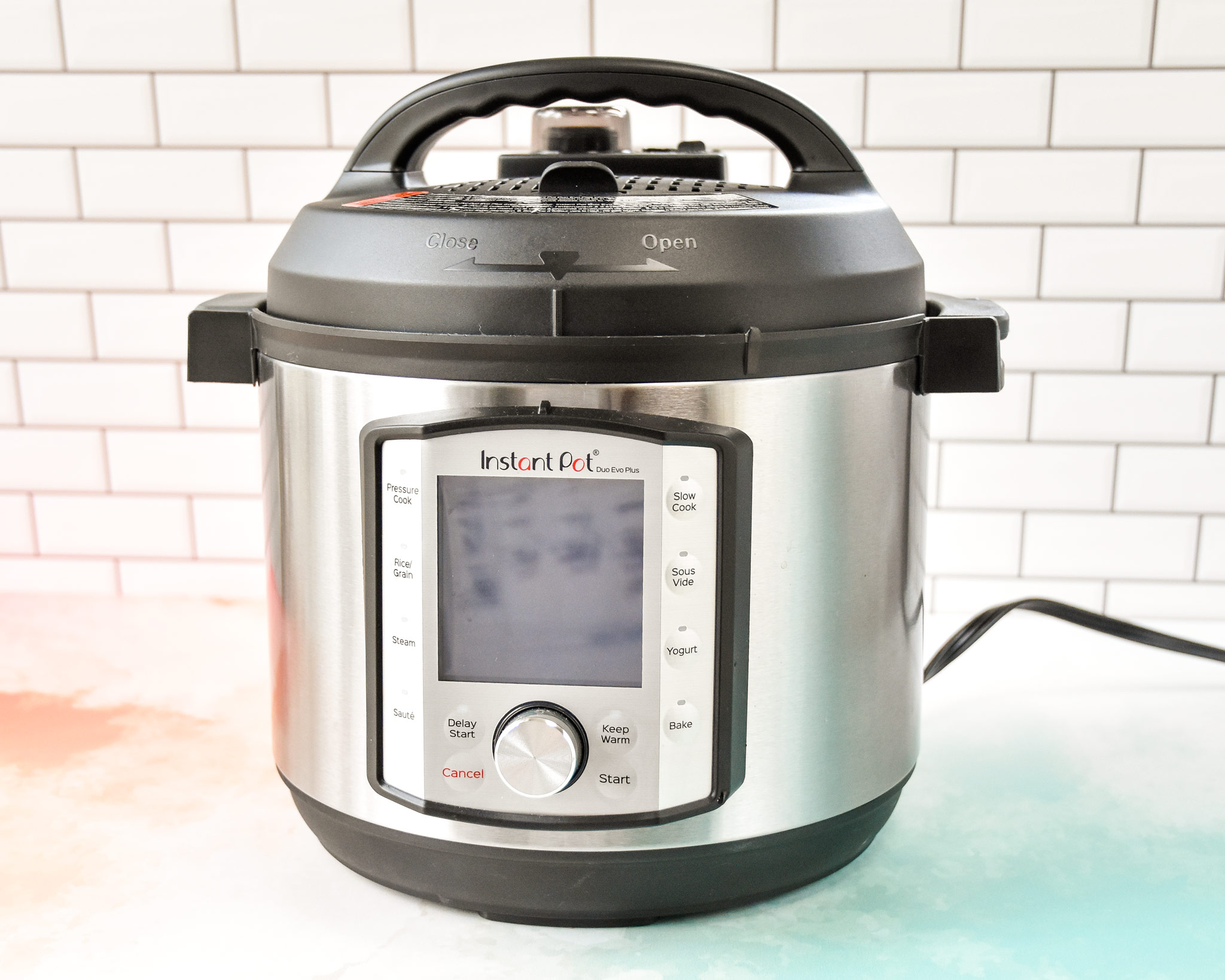 instant pot on a counter.