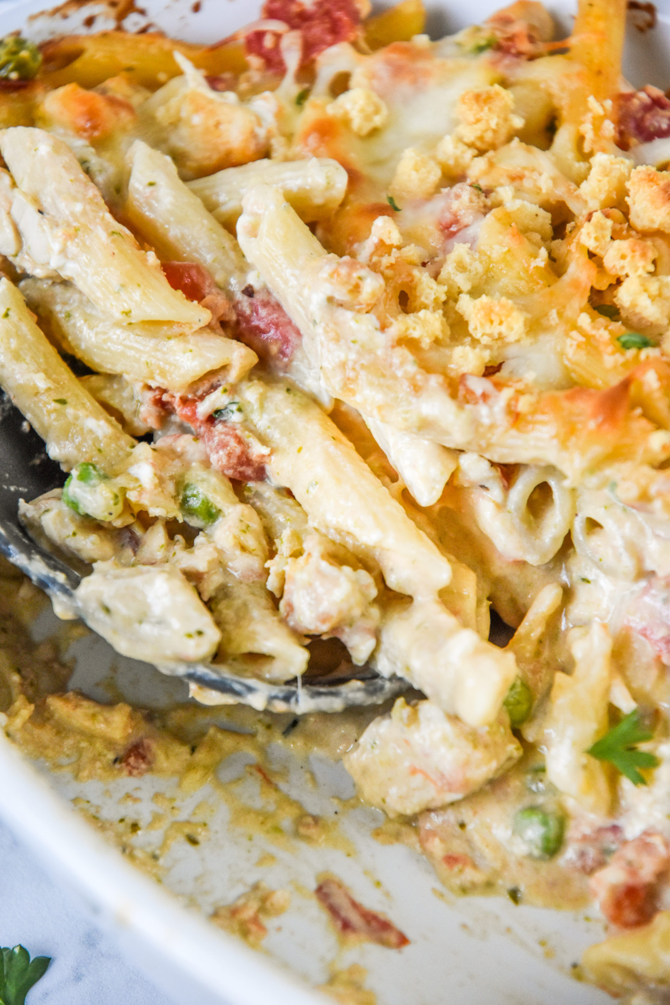 Creamy Pesto Pasta Chicken Bake With Peas - Project Meal Plan