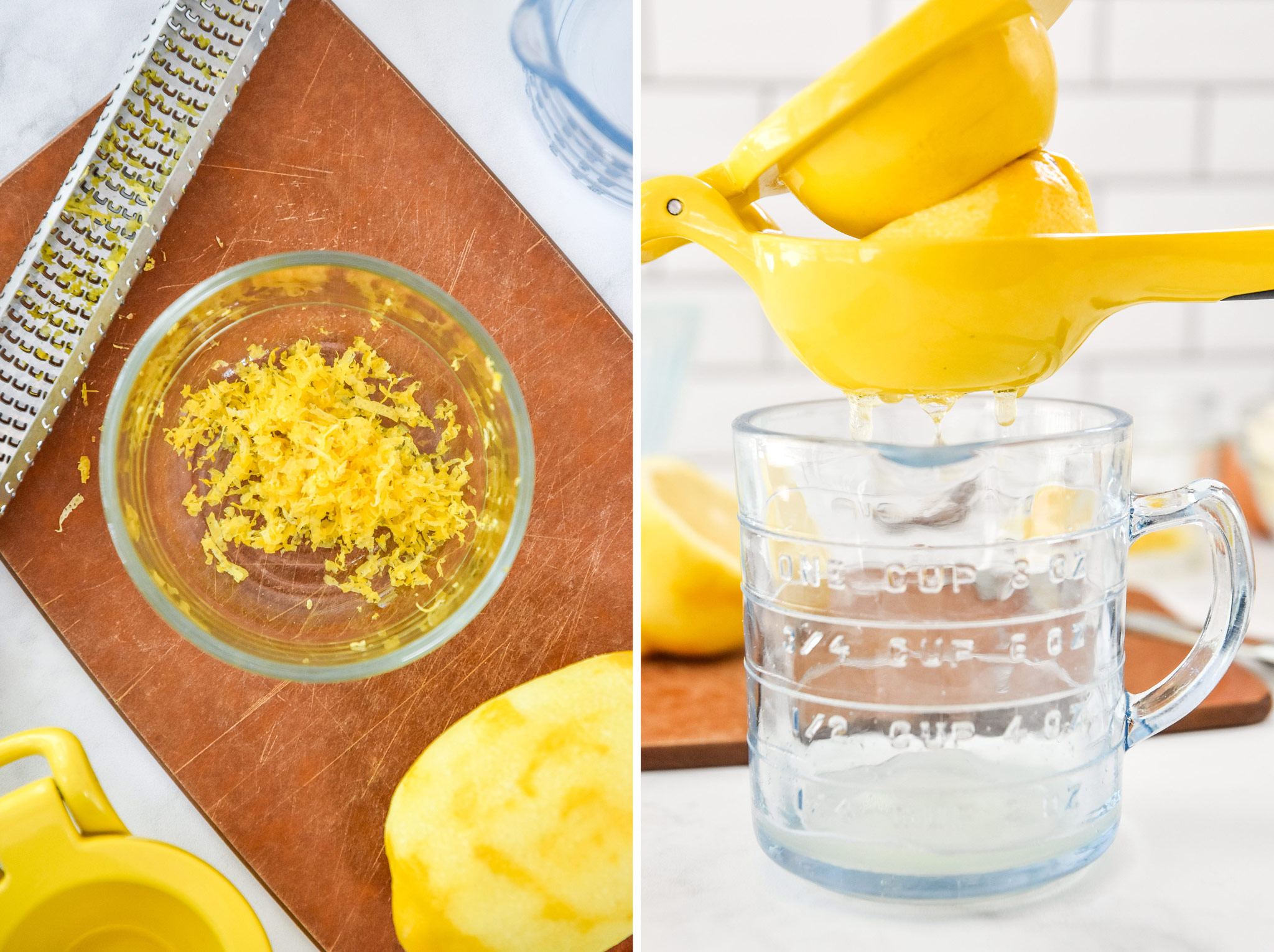 zesting and juicing a lemon.