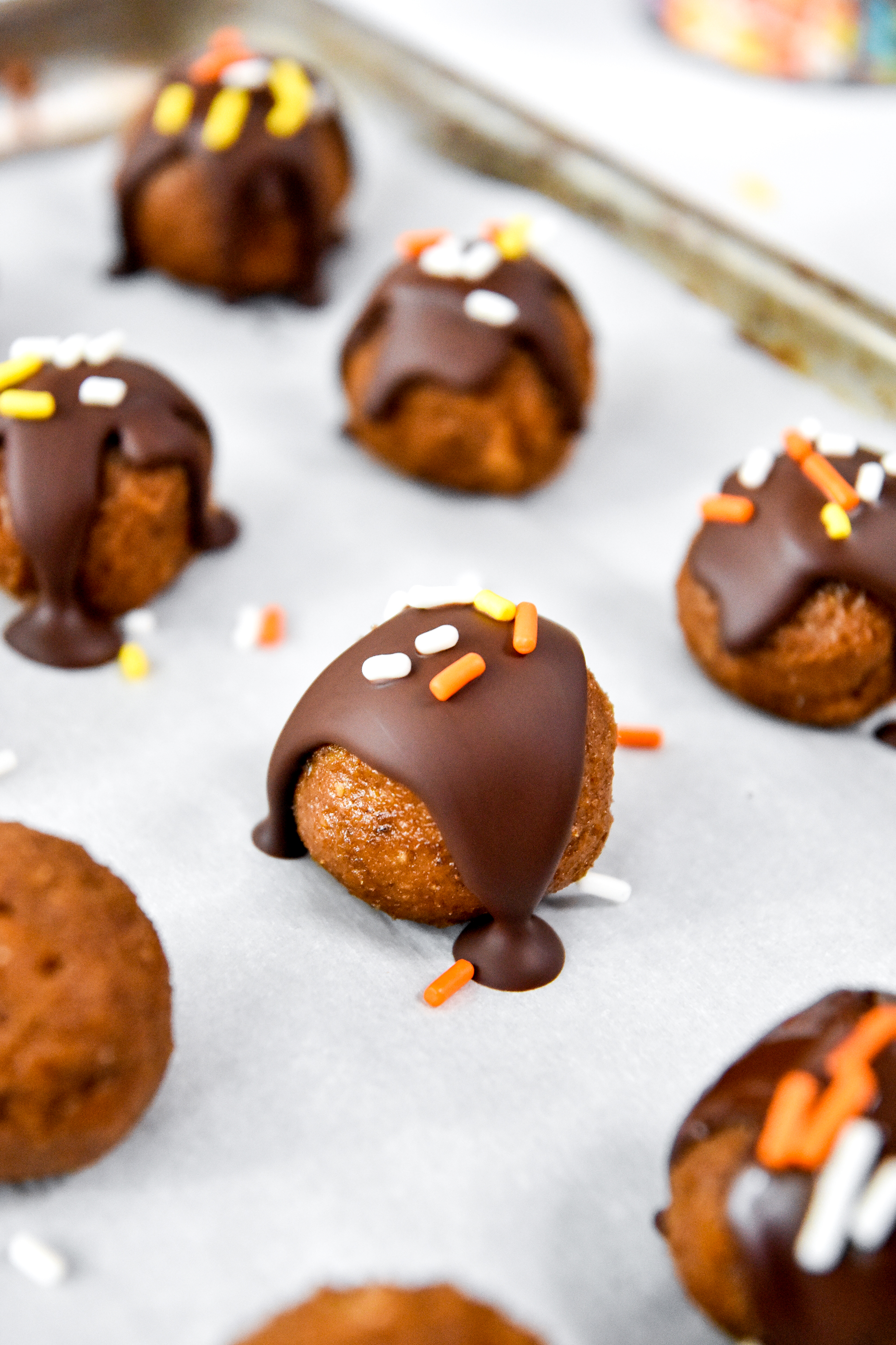 hero shot of a delicious no-bake pumpkin spice date ball.