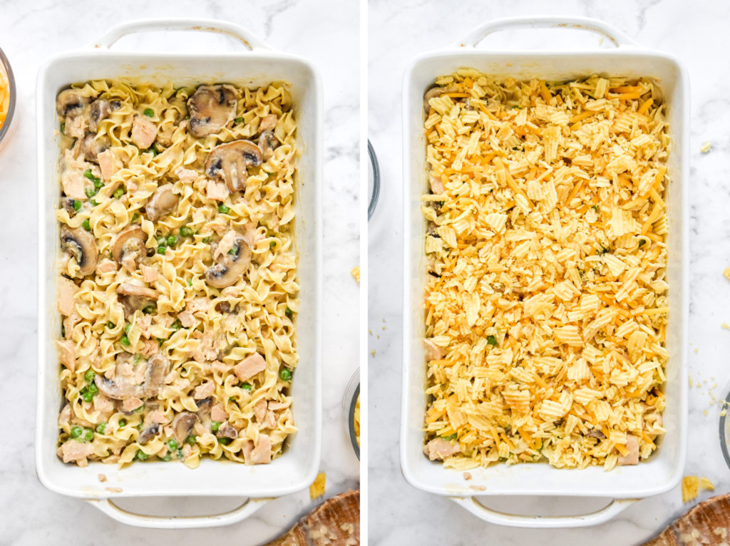 casserole with topping about to go into the oven.