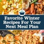 decorative cover image with text for favorite winter recipes for your next meal plan.