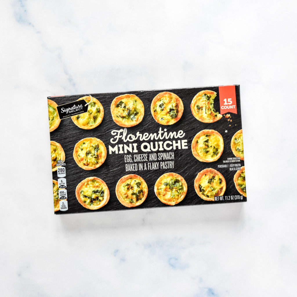 box of frozen mini quiches.