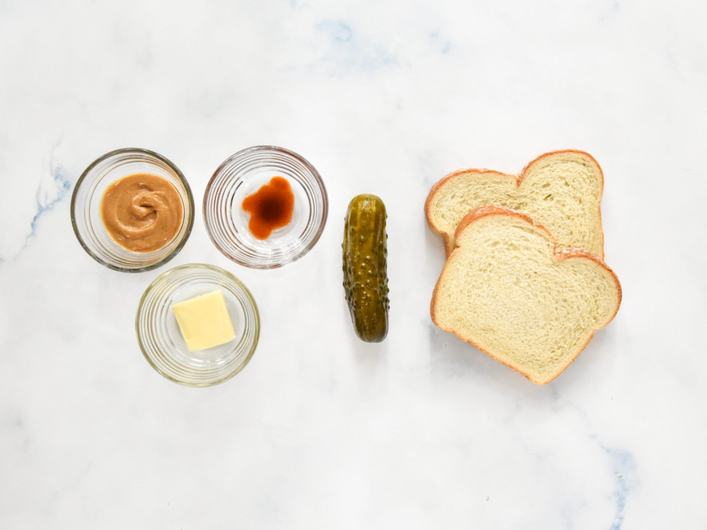 ingredients to make the pickle version of the air fryer peanut butter sandwiches.