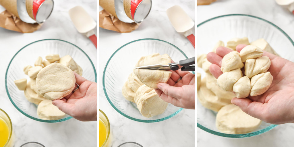 preparing the biscuits for the chicken pot pie with biscuit crust.