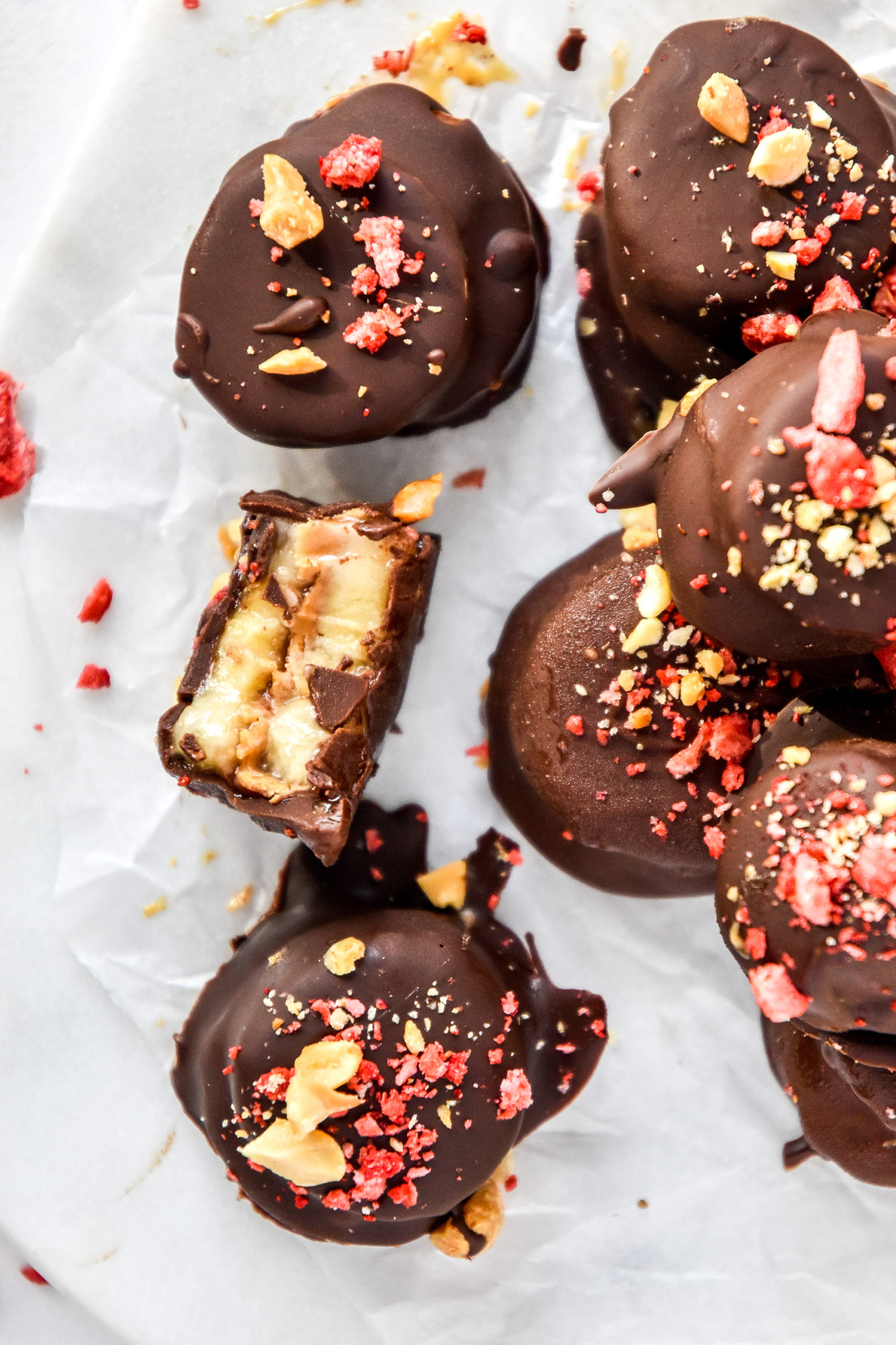 Chocolate Covered PB&J Banana Bites