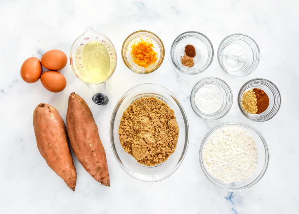 ingredients required for the sweet potato spice cake.