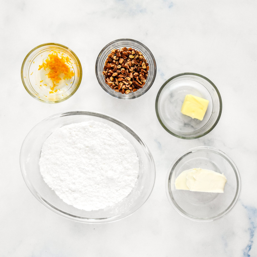 ingredients for the frosting on the sweet potato spice cake.