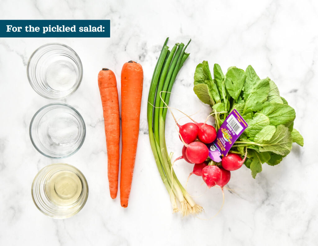 ingredients for the pickled veggie salad part of the meal prep before starting.