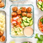 Banh Mi Inspired Meal Prep Bowls in glass rectangular meal prep containers.