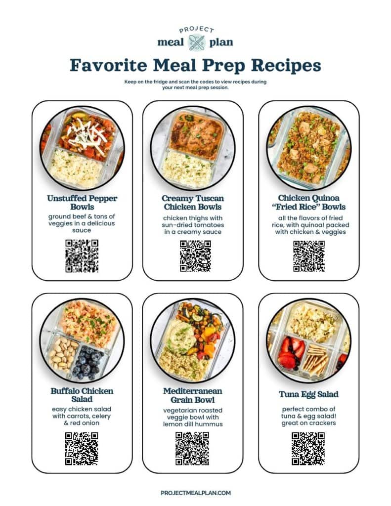 favorite meal prep lunches QR codes.