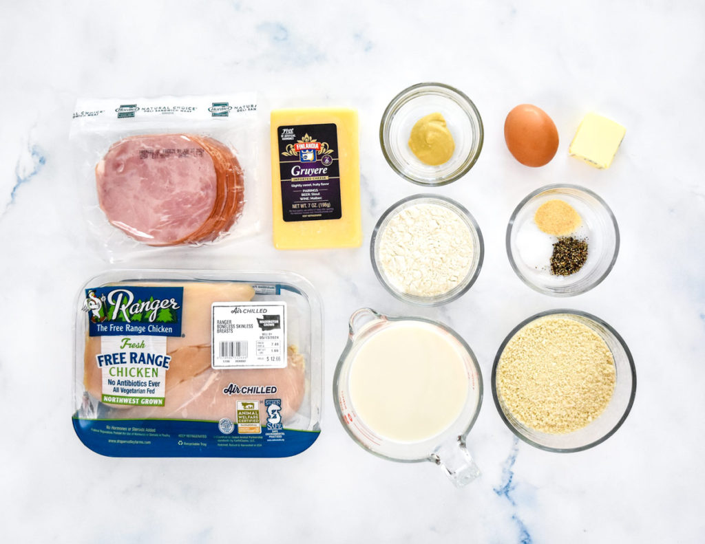 ingredients required to make chicken cordon bleu before starting.
