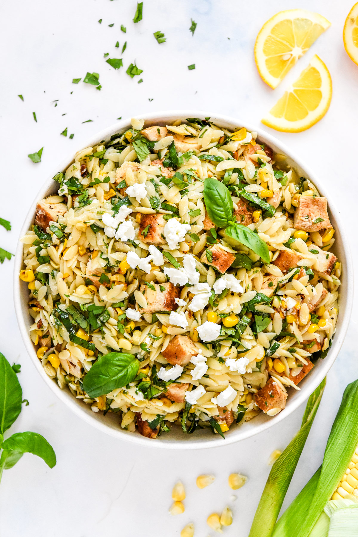 Lemony Chicken and Corn Orzo Salad
