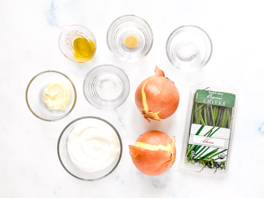 ingredients for the homemade roasted onion dip before starting to cook.