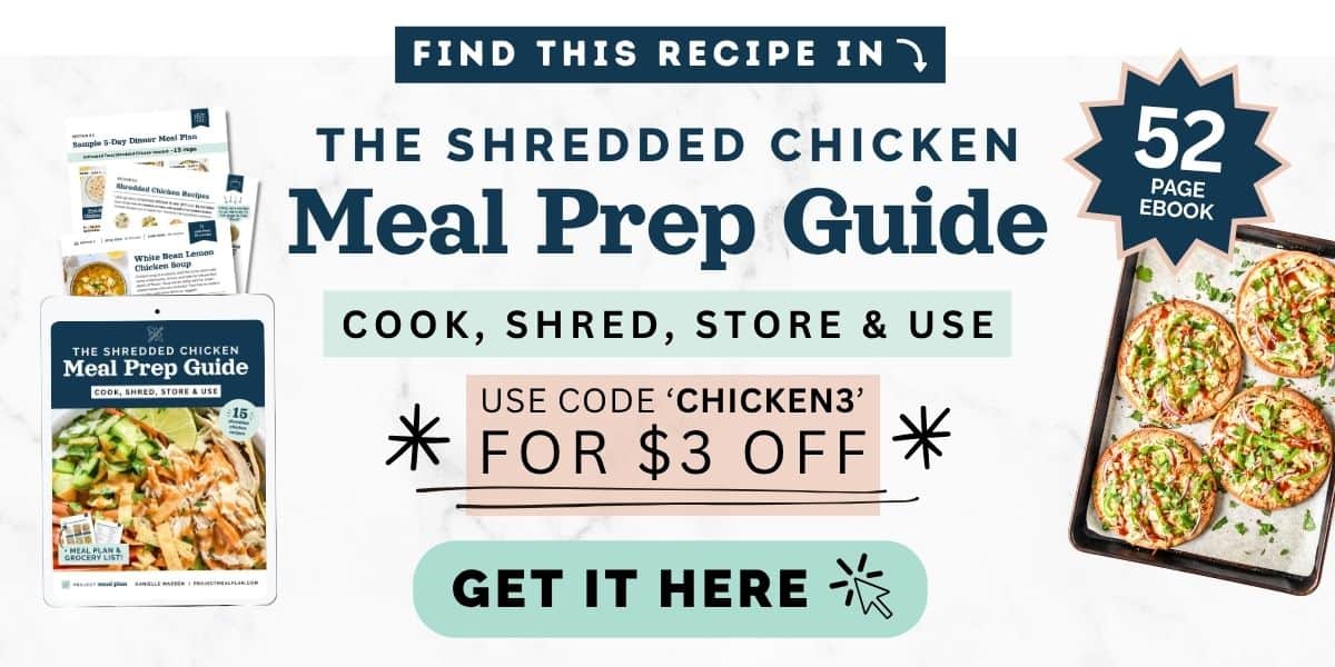 ad banner for the shredded chicken meal prep guide.