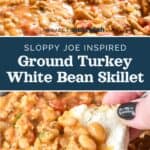 decorative pin image for sloppy ground turkey white bean skillet.