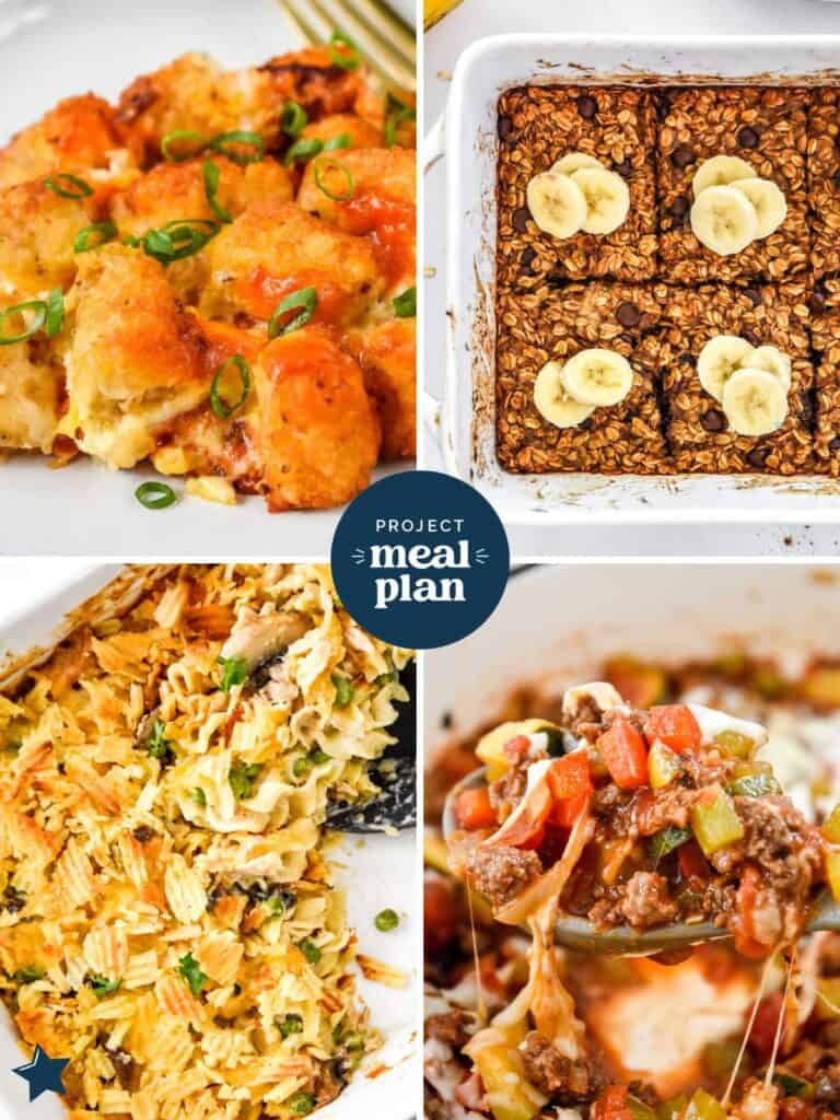 four images of winter meals.